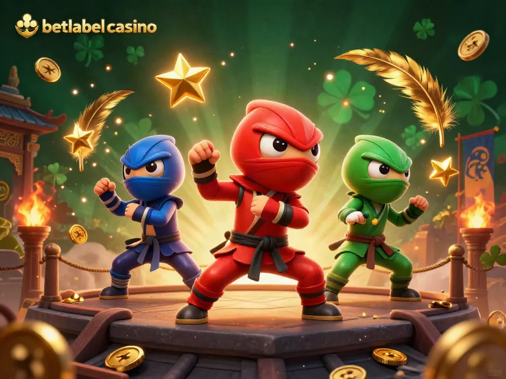 Engage with betlabelcasino's dynamic ninja chameleon team in a vibrant casino arena.